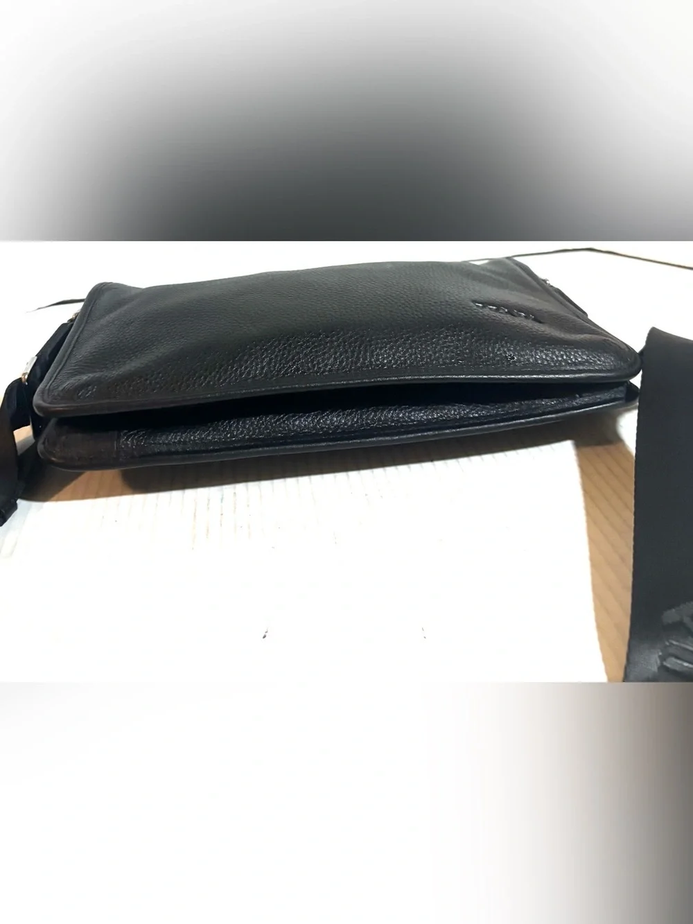 Prada unisex Black pebbled Leather Crossbody Bag with Adjustable Strap